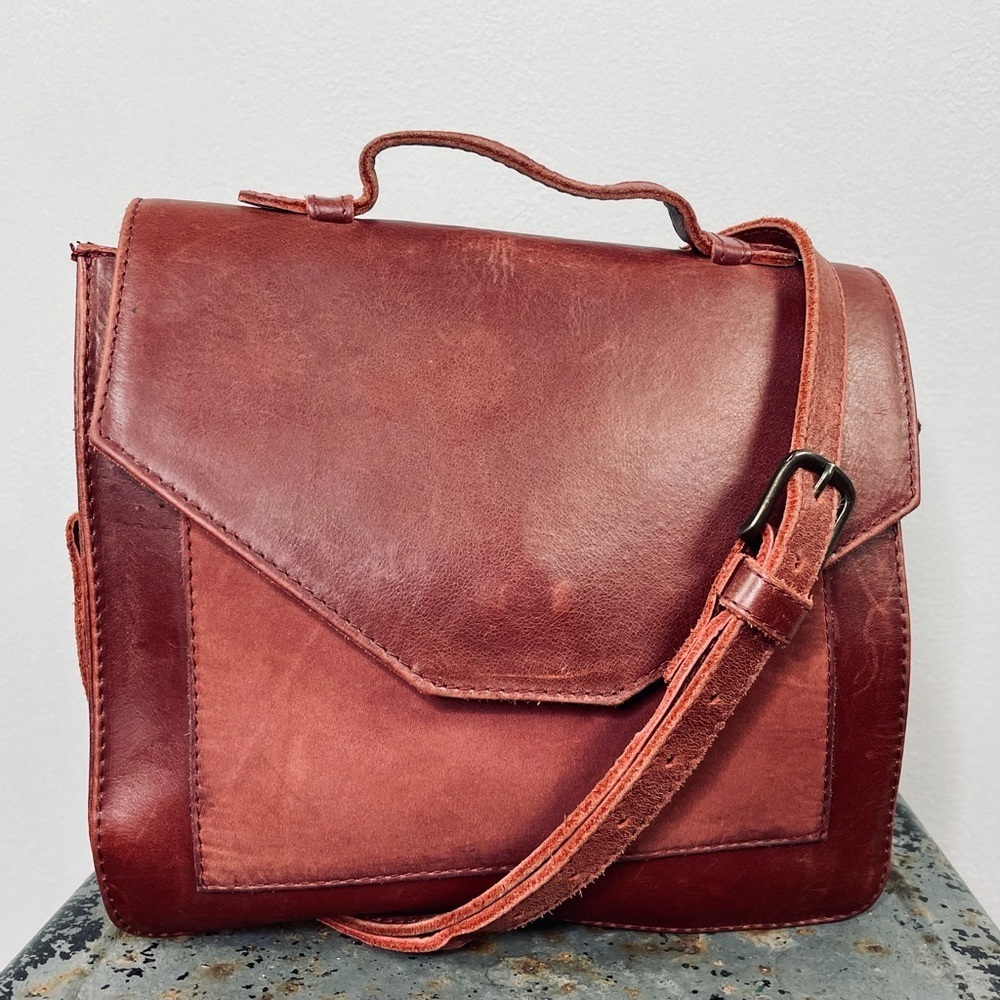 ABLE Burgundy Leather Banchi Satchel Crossbody Handmade Artisan Purse